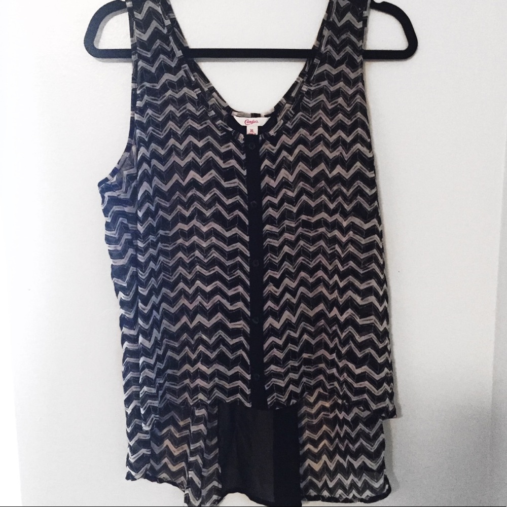 Chevron Print Button Up Tank